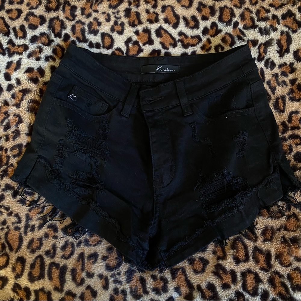 Black distressed jean shorts, size 3